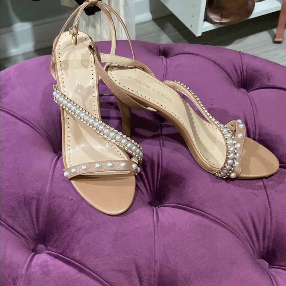 Adrianna Papell Women's Tan Pearl-Embellished Heels